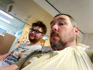 Me, my sling, and my nephew Jonathan in A&E