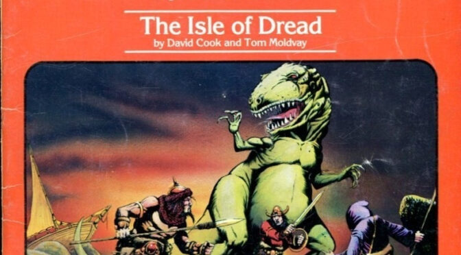 D&D Cover scan for the module Isle of Dread showing dinosaurs on the cover